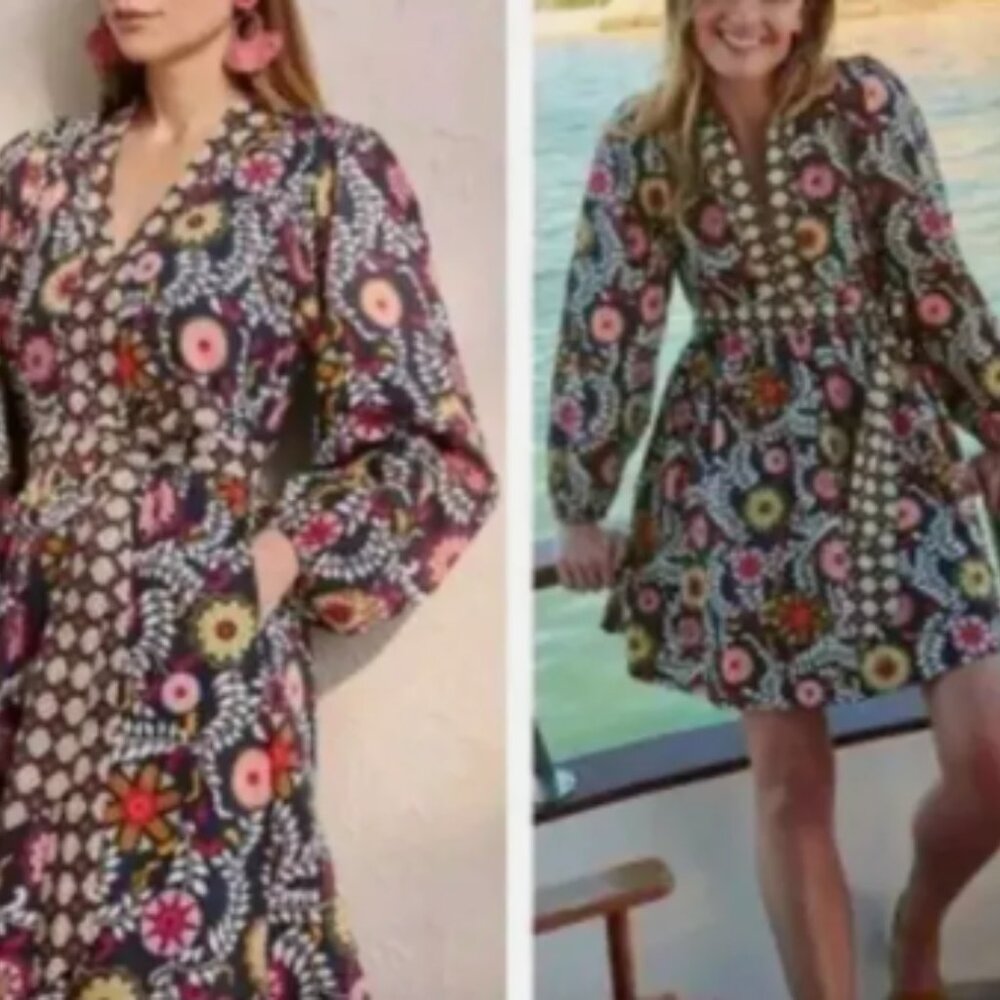 Boden French Navy Opulent Garden Dress 2R EUC